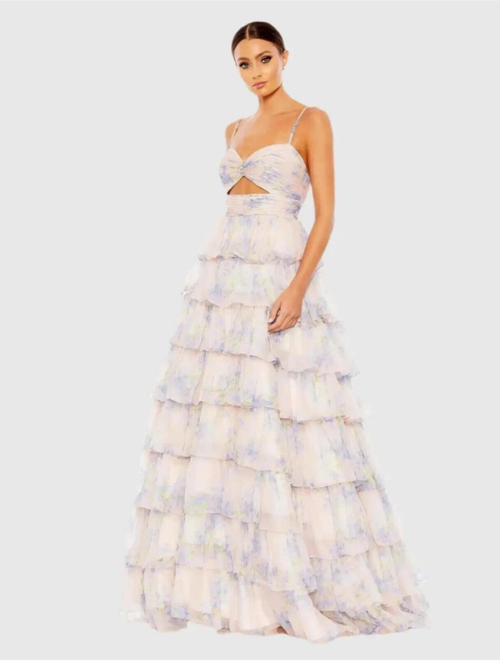 NWT Macduggal floral cut out ruffle tiered ball gown 8 prom wedding party pink